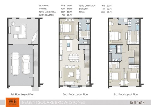Floor plan for 4 beds, 3.5 baths, 2269 sqft